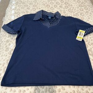 NWT Karen Scott Petite Medium Polka Dot Collared Shirt